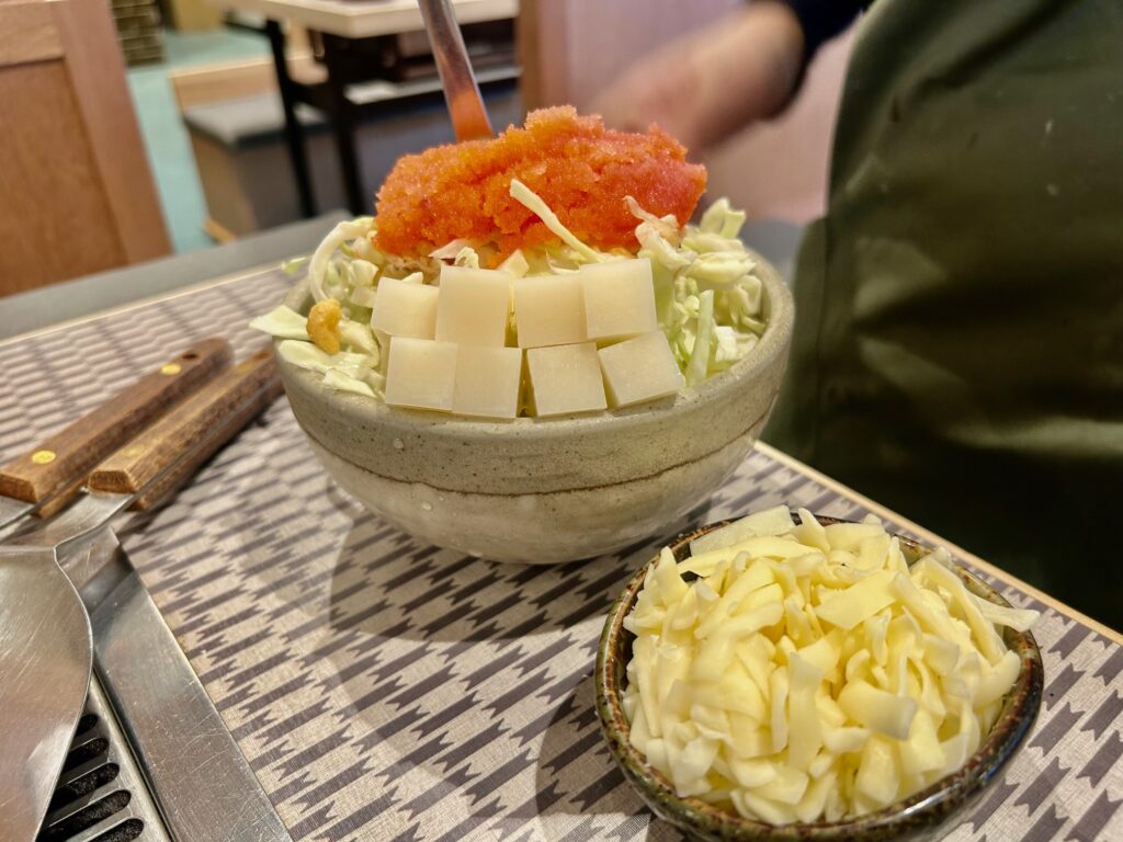 月島もんじゃ　おこげ　 ＊心斎橋人気もんじゃ焼き店